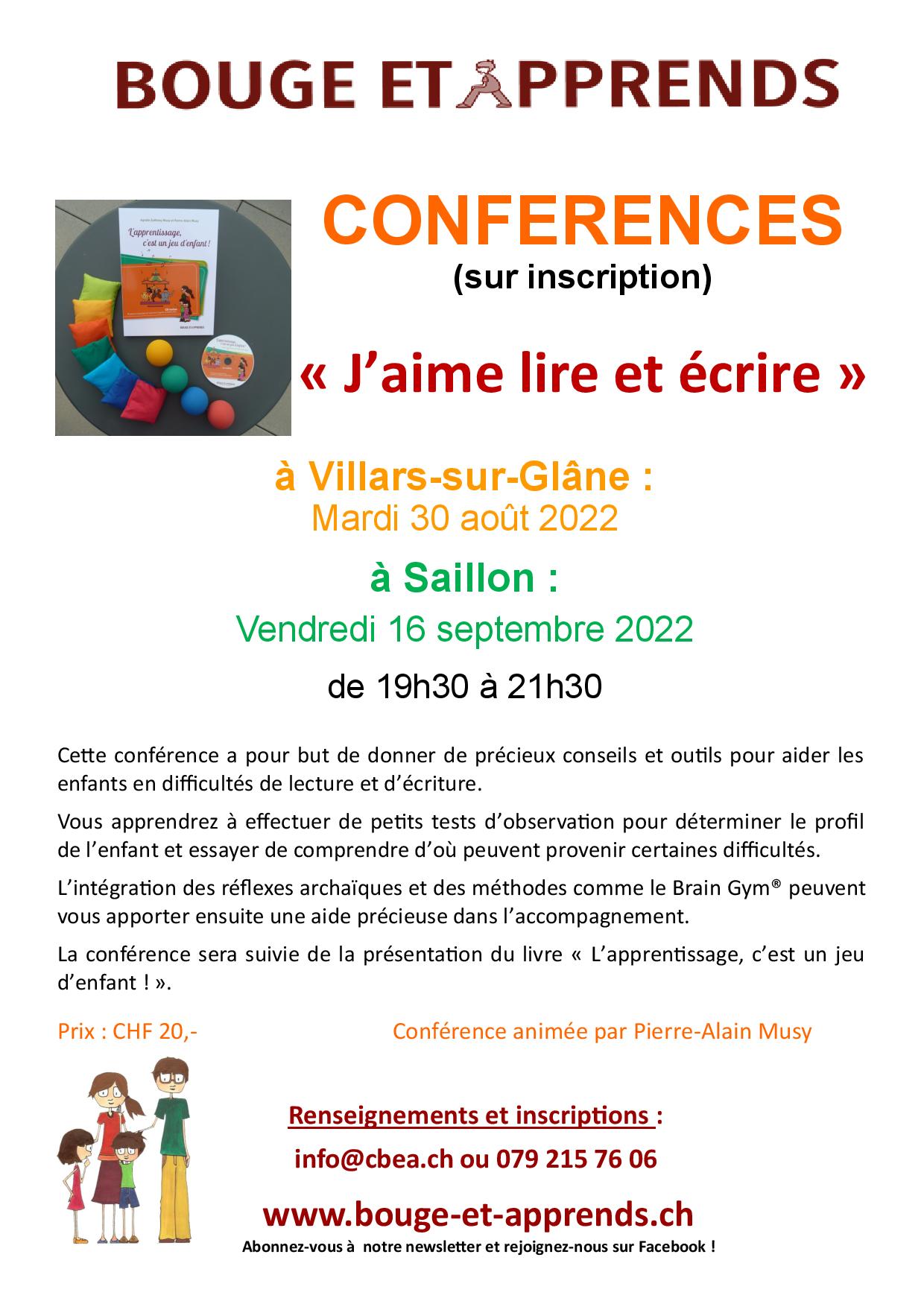 Conférence livre VSG Saillon 30 08 et 16 09 2022